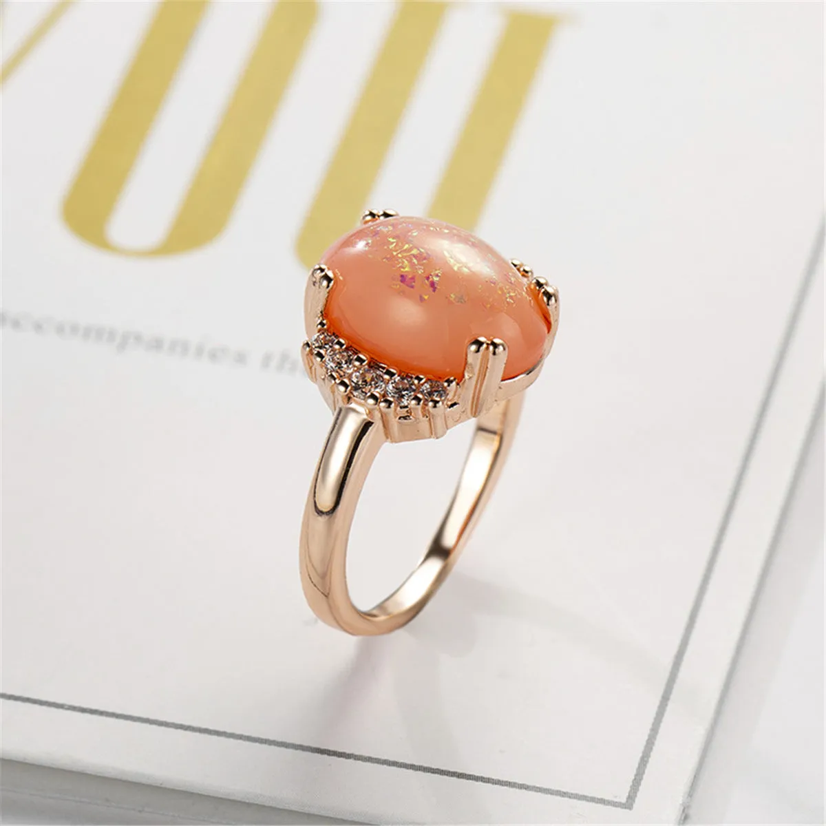 Orange Resin & Cubic Zirconia Oval-Cut Ring