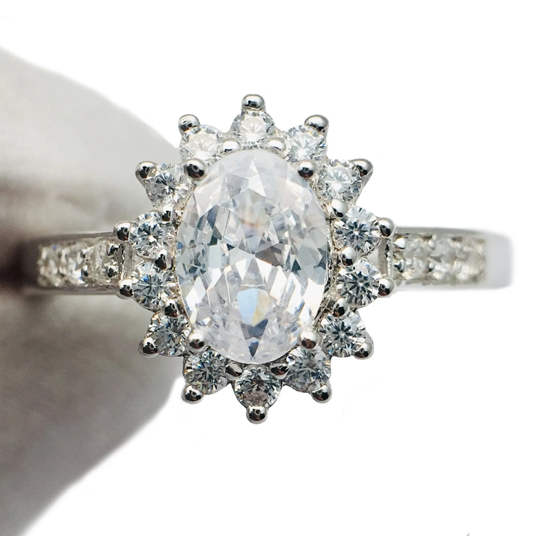 Oval Cut Diamond Halo Art Deco Vintage Engagement Ring