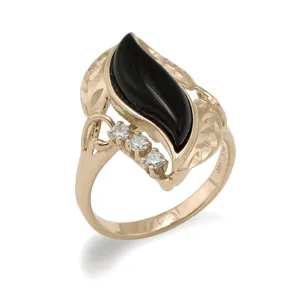 Paradise Black Coral Ring in Gold with Diamonds