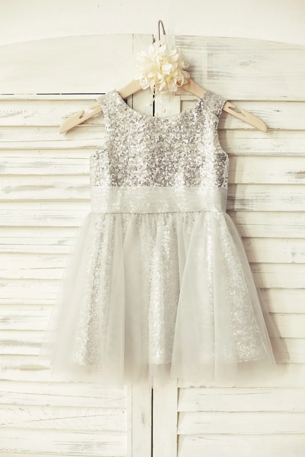 Peach/Champagne/Mint/Silver/Navy Sequin Tulle Flower Girl Dress
