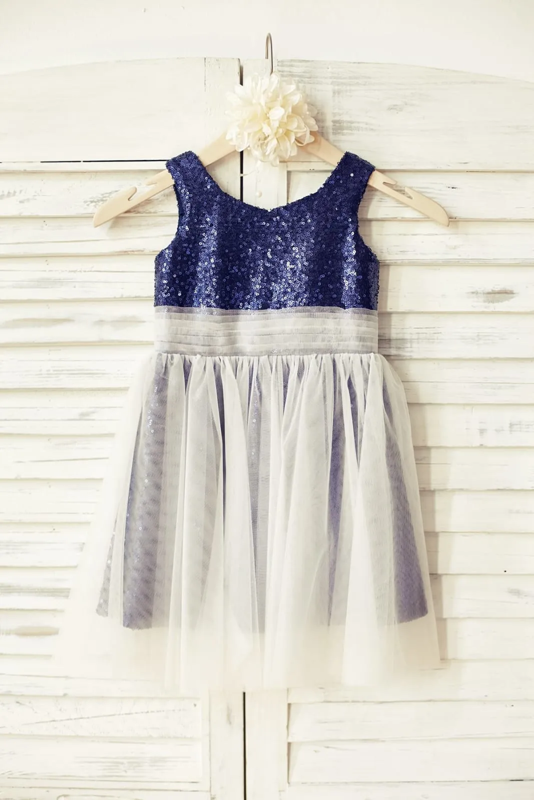 Peach/Champagne/Mint/Silver/Navy Sequin Tulle Flower Girl Dress