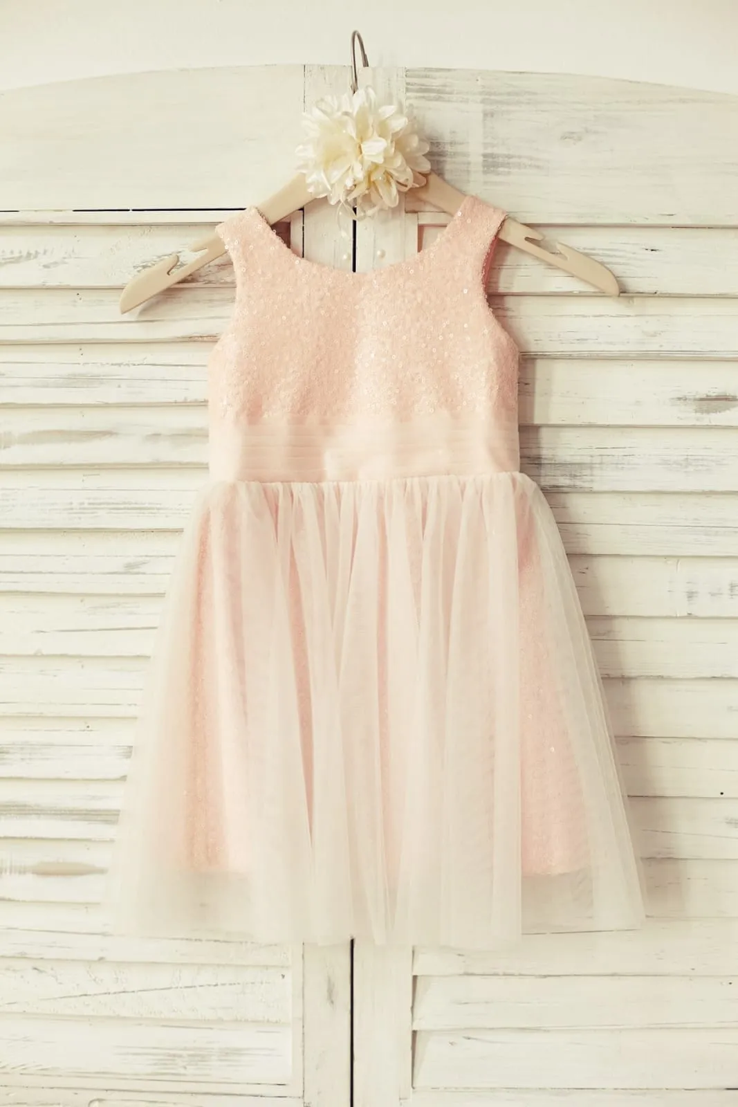 Peach/Champagne/Mint/Silver/Navy Sequin Tulle Flower Girl Dress