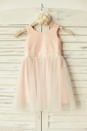 Peach/Champagne/Mint/Silver/Navy Sequin Tulle Flower Girl Dress