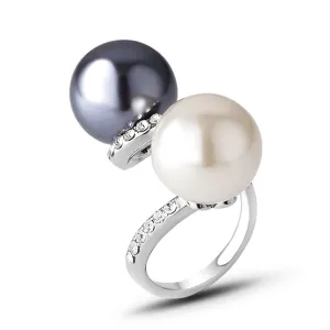 Pearl & Cubic Zirconia Silver-Plated Bypass Ring