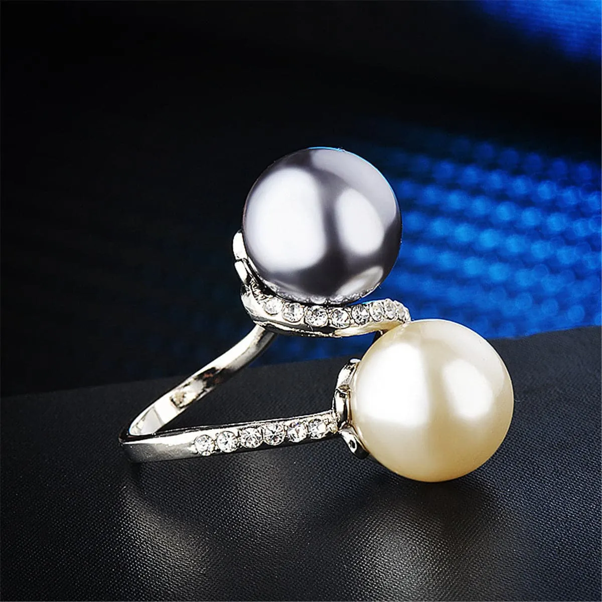 Pearl & Cubic Zirconia Silver-Plated Bypass Ring