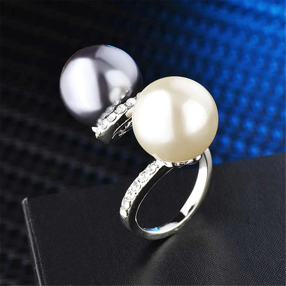 Pearl & Cubic Zirconia Silver-Plated Bypass Ring