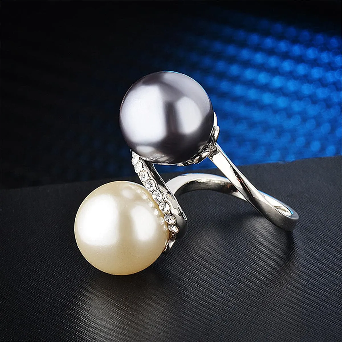 Pearl & Cubic Zirconia Silver-Plated Bypass Ring