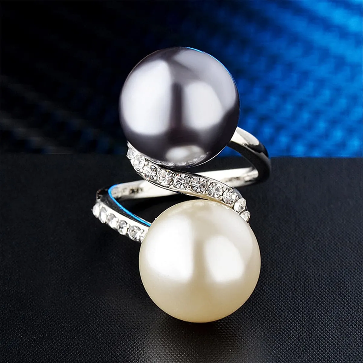 Pearl & Cubic Zirconia Silver-Plated Bypass Ring