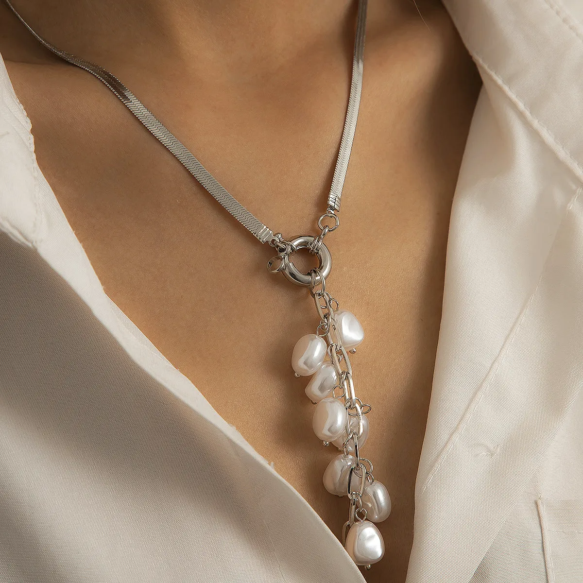 Pearl & Silver-Plated Ear Of Wheat Pendant Necklace
