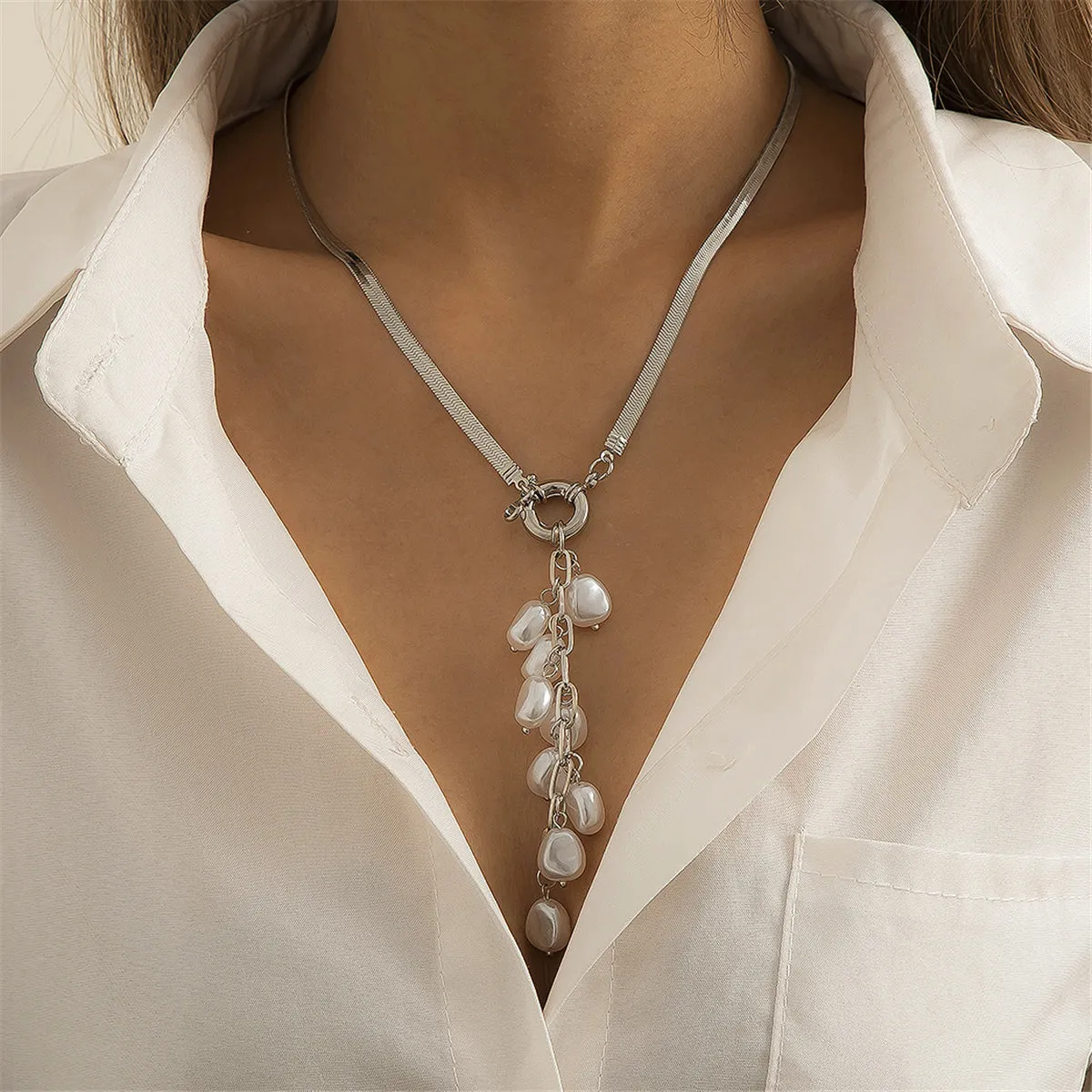 Pearl & Silver-Plated Ear Of Wheat Pendant Necklace
