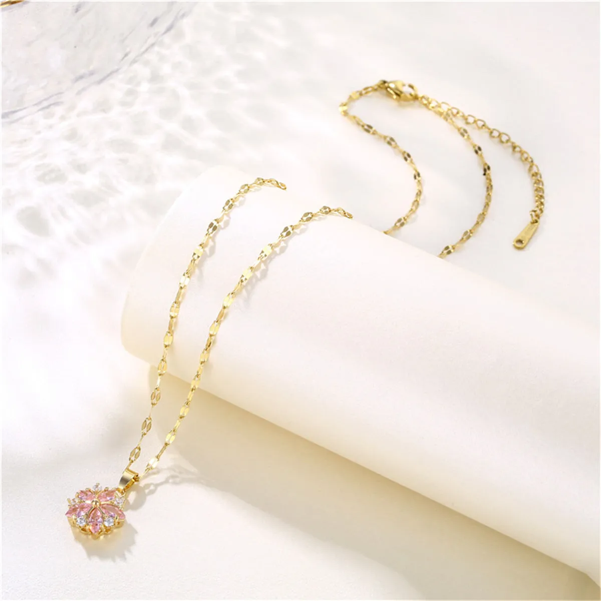 Pink Crystal & Cubic Zirconia 18K Gold-Plated Floral Pendant Necklace