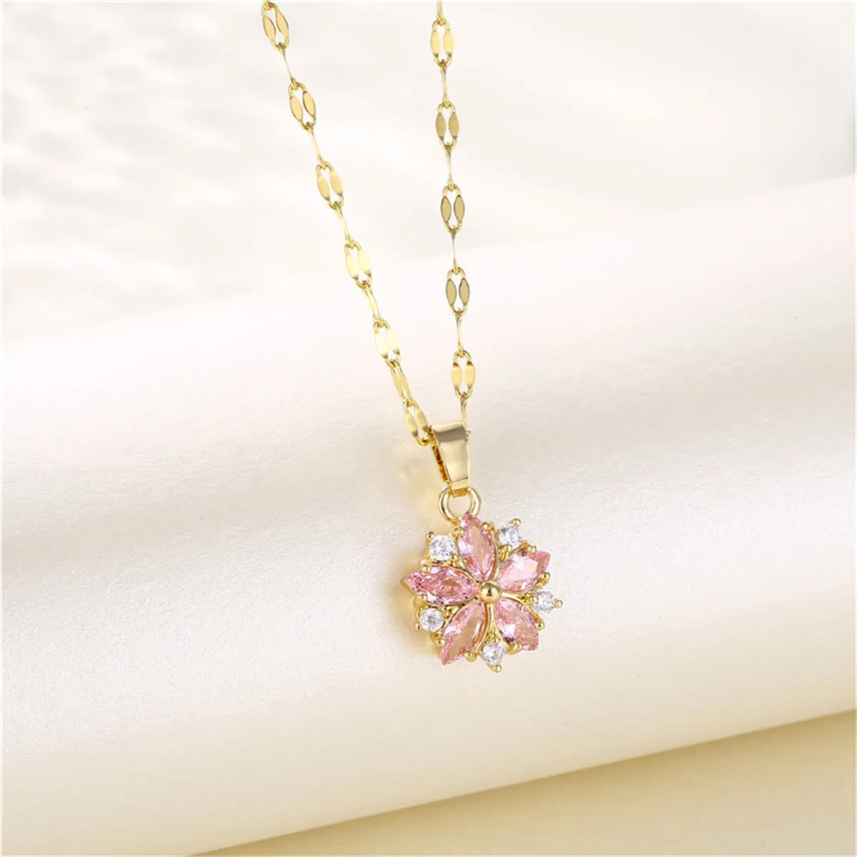 Pink Crystal & Cubic Zirconia 18K Gold-Plated Floral Pendant Necklace