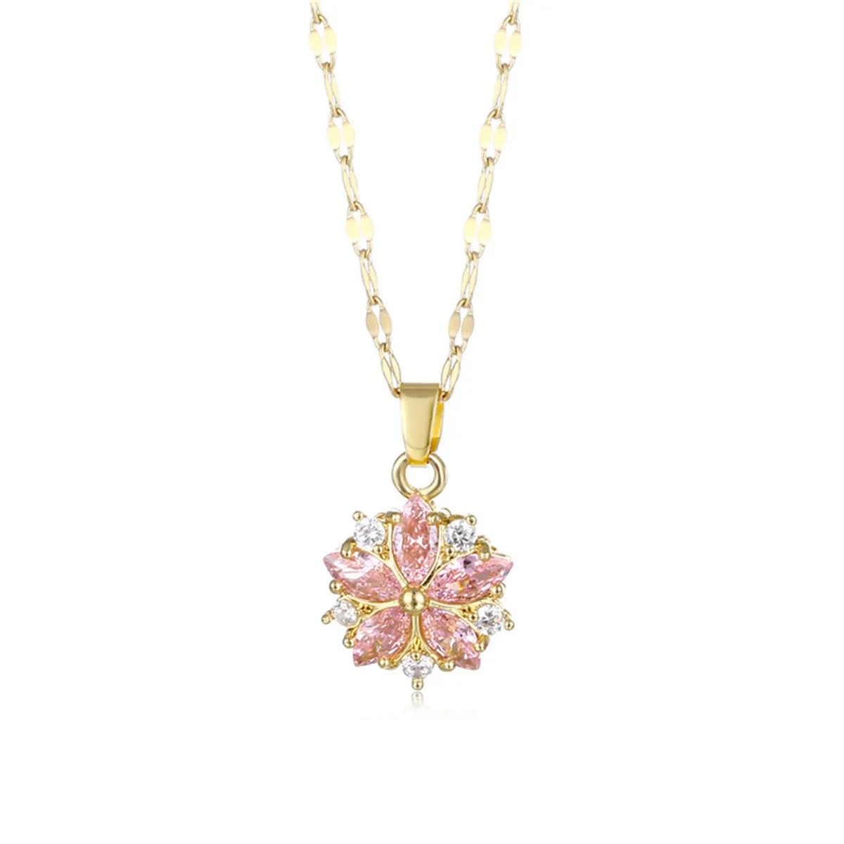 Pink Crystal & Cubic Zirconia 18K Gold-Plated Floral Pendant Necklace