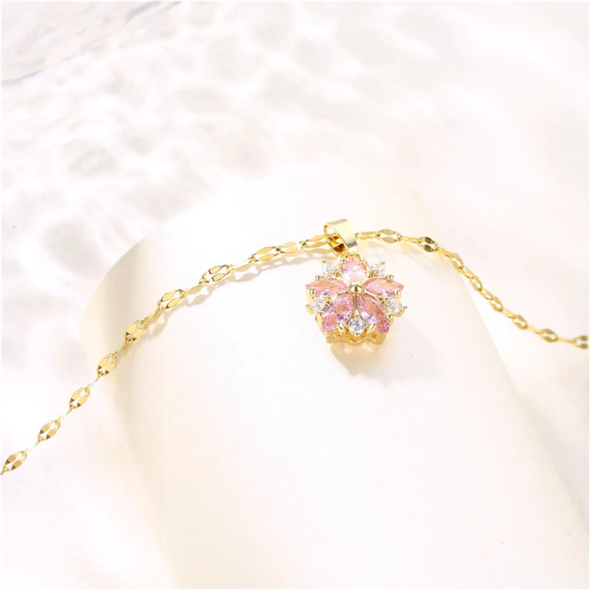 Pink Crystal & Cubic Zirconia 18K Gold-Plated Floral Pendant Necklace