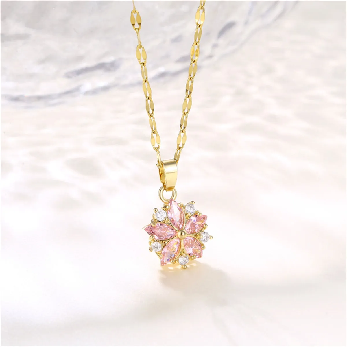 Pink Crystal & Cubic Zirconia 18K Gold-Plated Floral Pendant Necklace