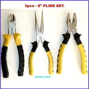 PLIERS 3 PC SET-SIDE CUTTER, LONG NOSE, COMBINATION PLIERS - BRAND NEW.