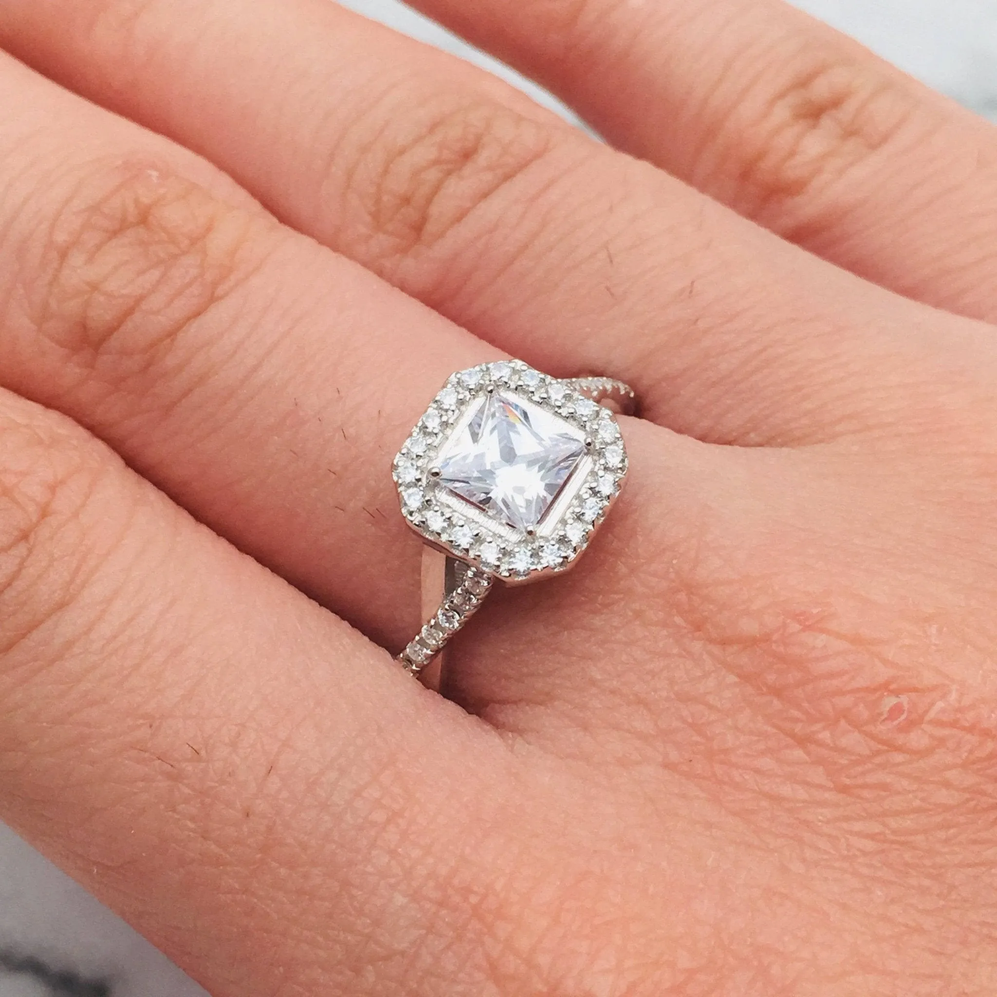 Princess Cut Diamond Halo Vintage Engagement Ring