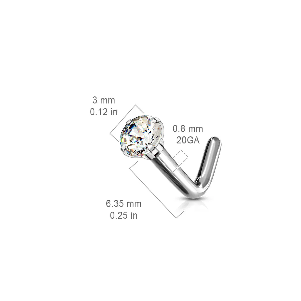 Prong Set CZ Grade 23 Solid Titanium L Blend Nose Stud Ring