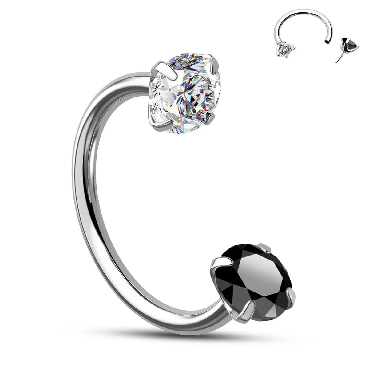 Push Pin Clear/Black CZ Horseshoe Nose Ring