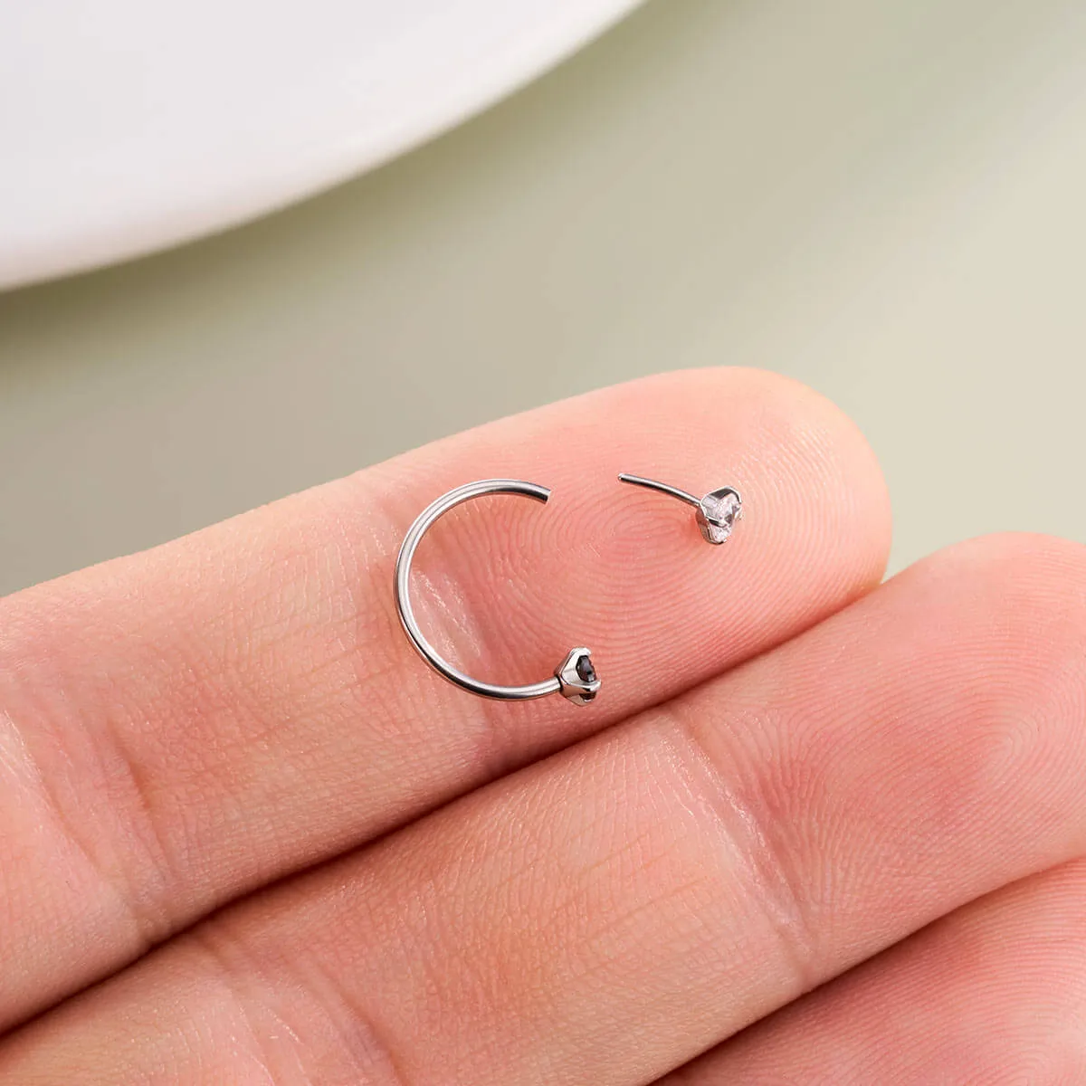 Push Pin Clear/Black CZ Horseshoe Nose Ring
