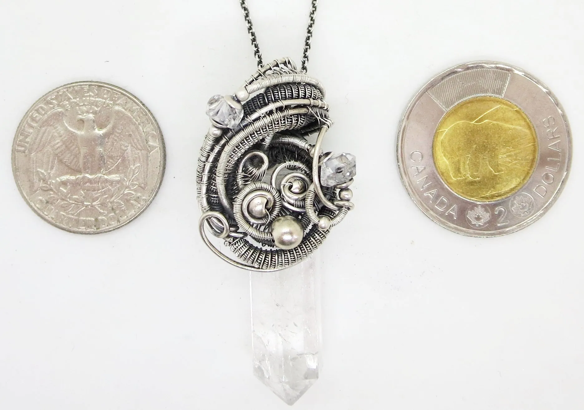 Quartz Crystal Pendant with Herkimer Diamonds in Sterling Silver