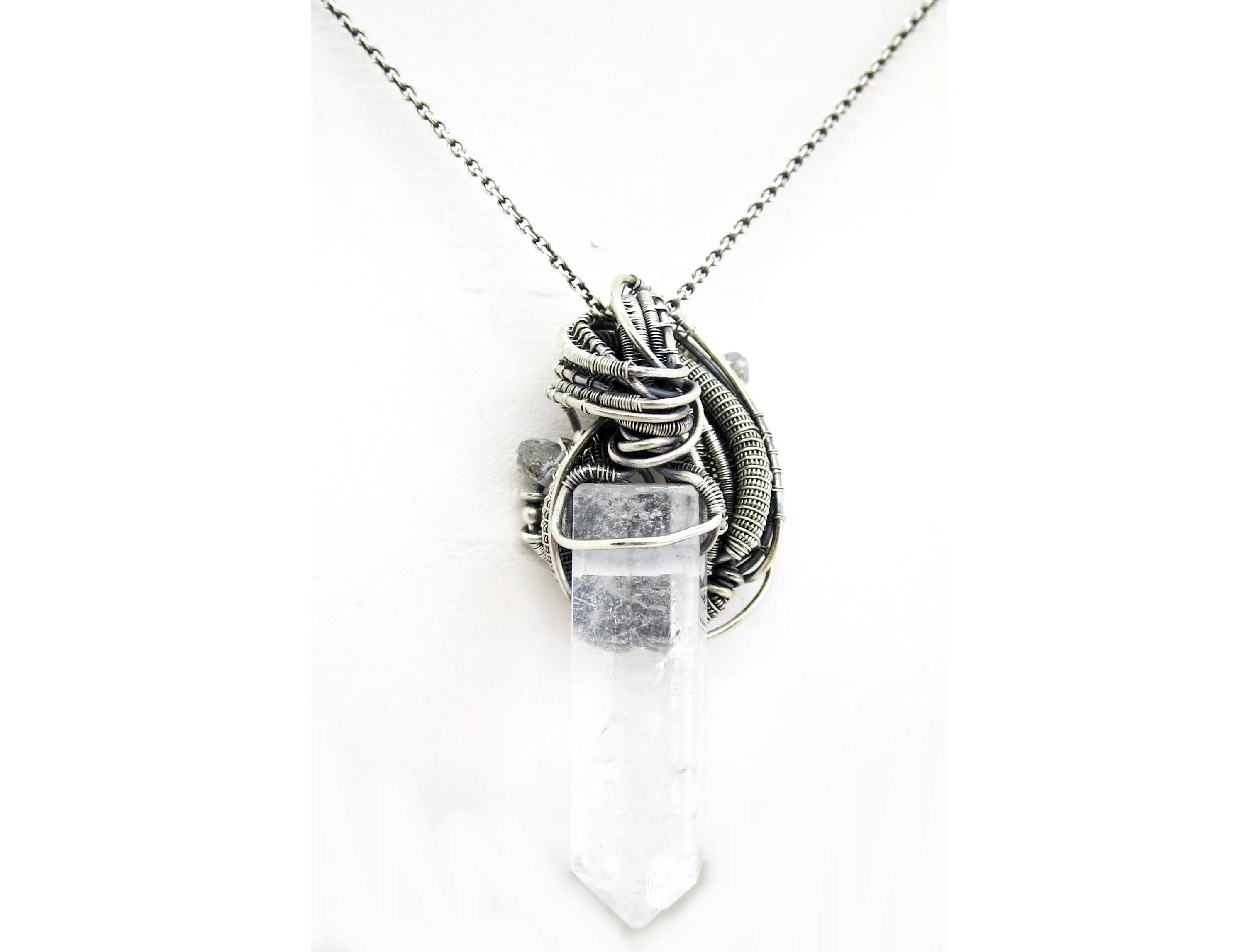 Quartz Crystal Pendant with Herkimer Diamonds in Sterling Silver