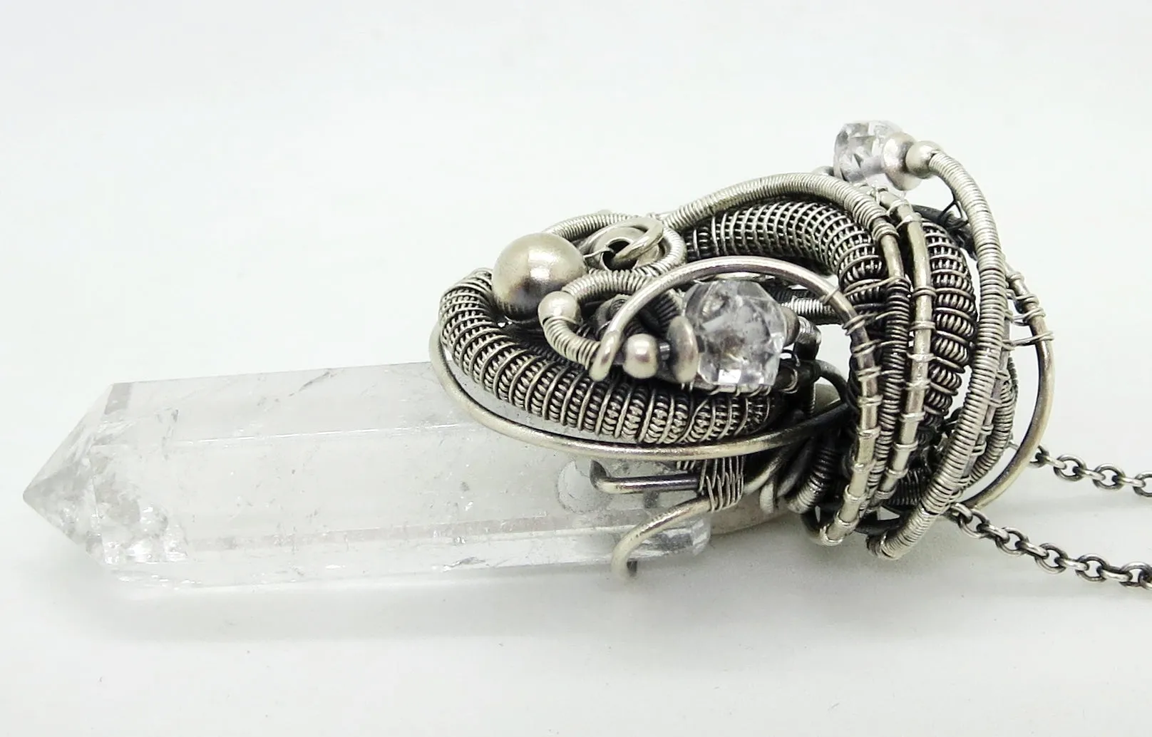 Quartz Crystal Pendant with Herkimer Diamonds in Sterling Silver