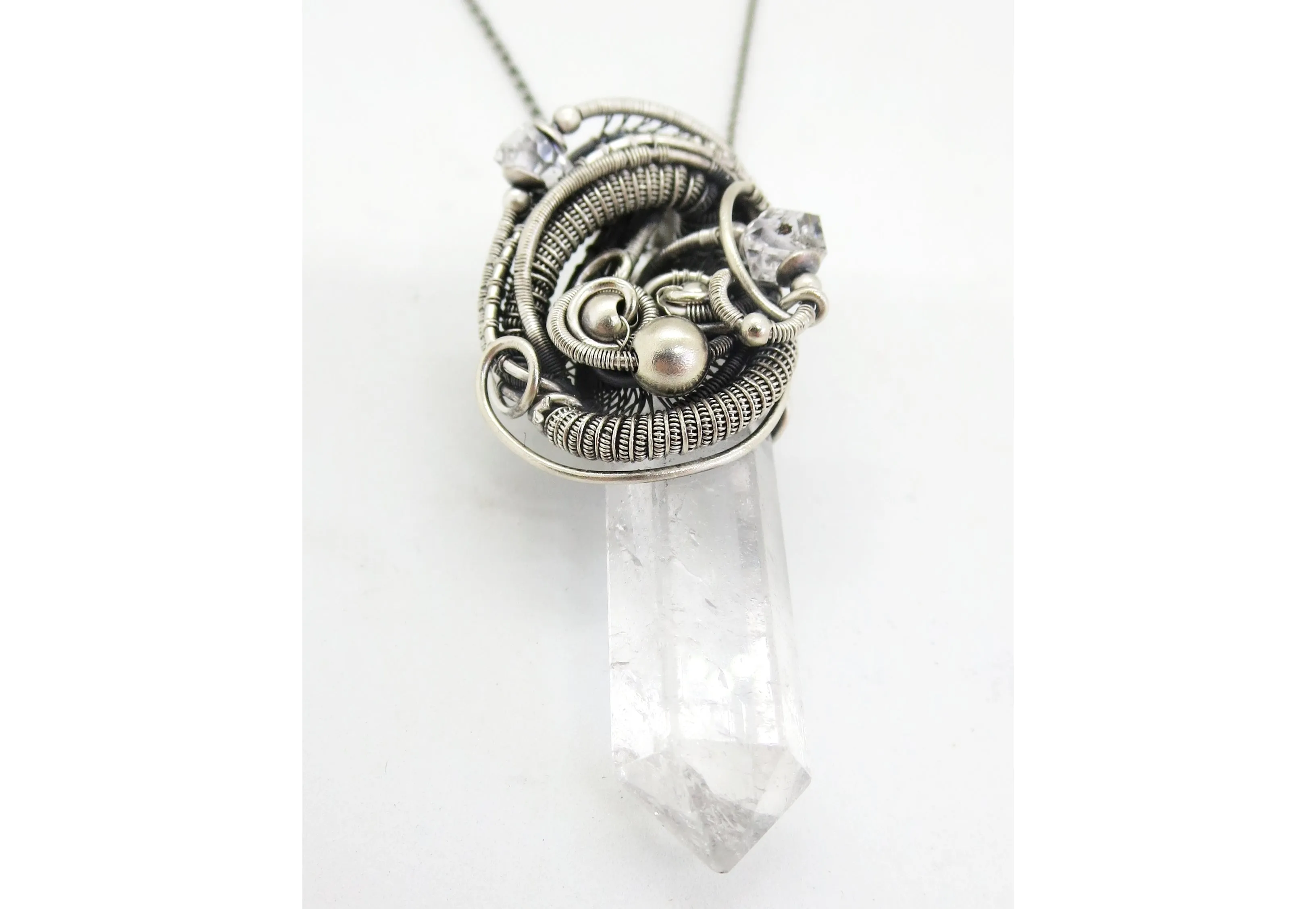 Quartz Crystal Pendant with Herkimer Diamonds in Sterling Silver