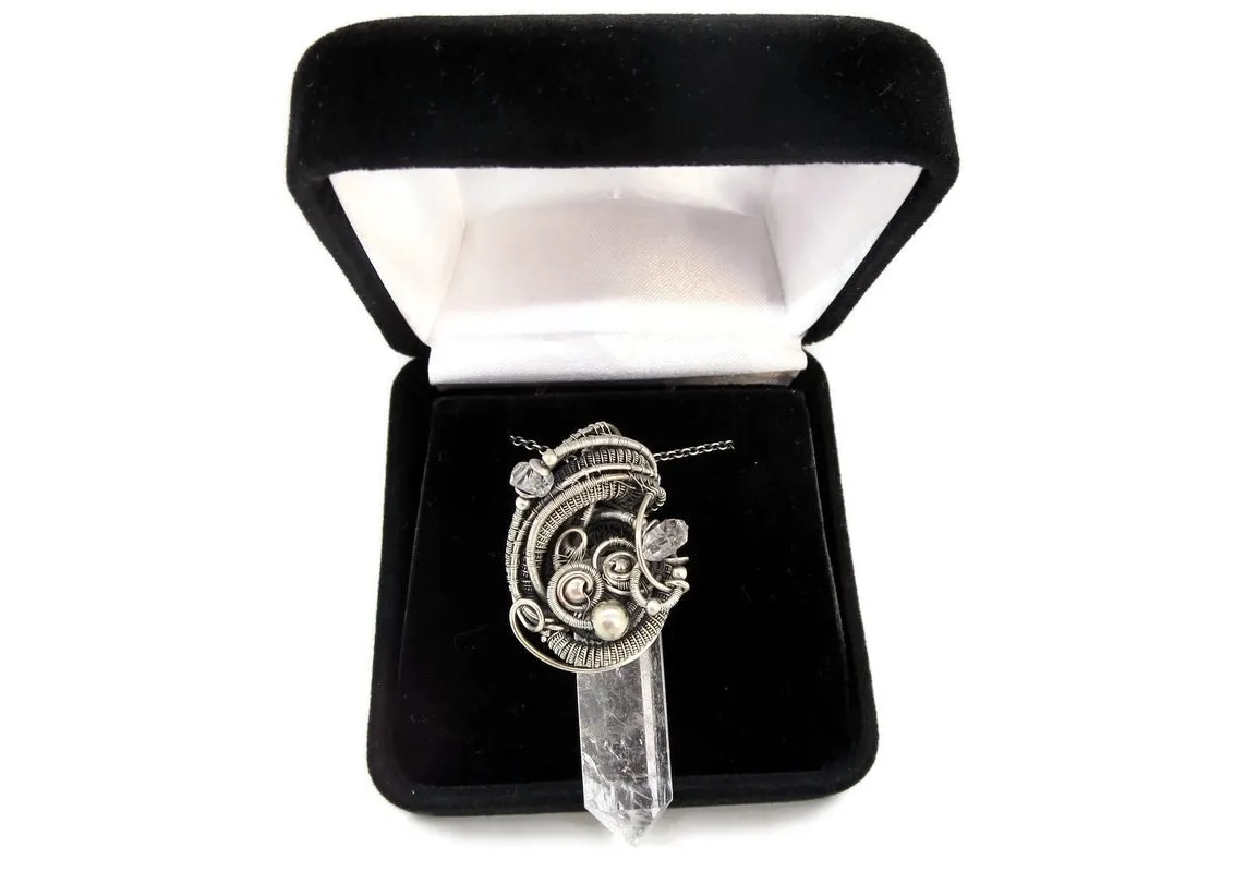 Quartz Crystal Pendant with Herkimer Diamonds in Sterling Silver