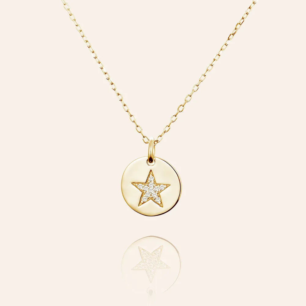 "Superstar" Sterling Silver 0.9CTW Pave Star Circle Pendant Necklace