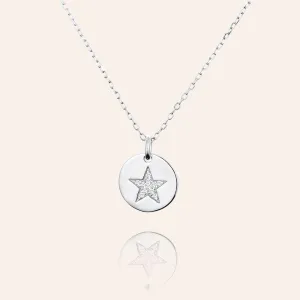 "Superstar" Sterling Silver 0.9CTW Pave Star Circle Pendant Necklace
