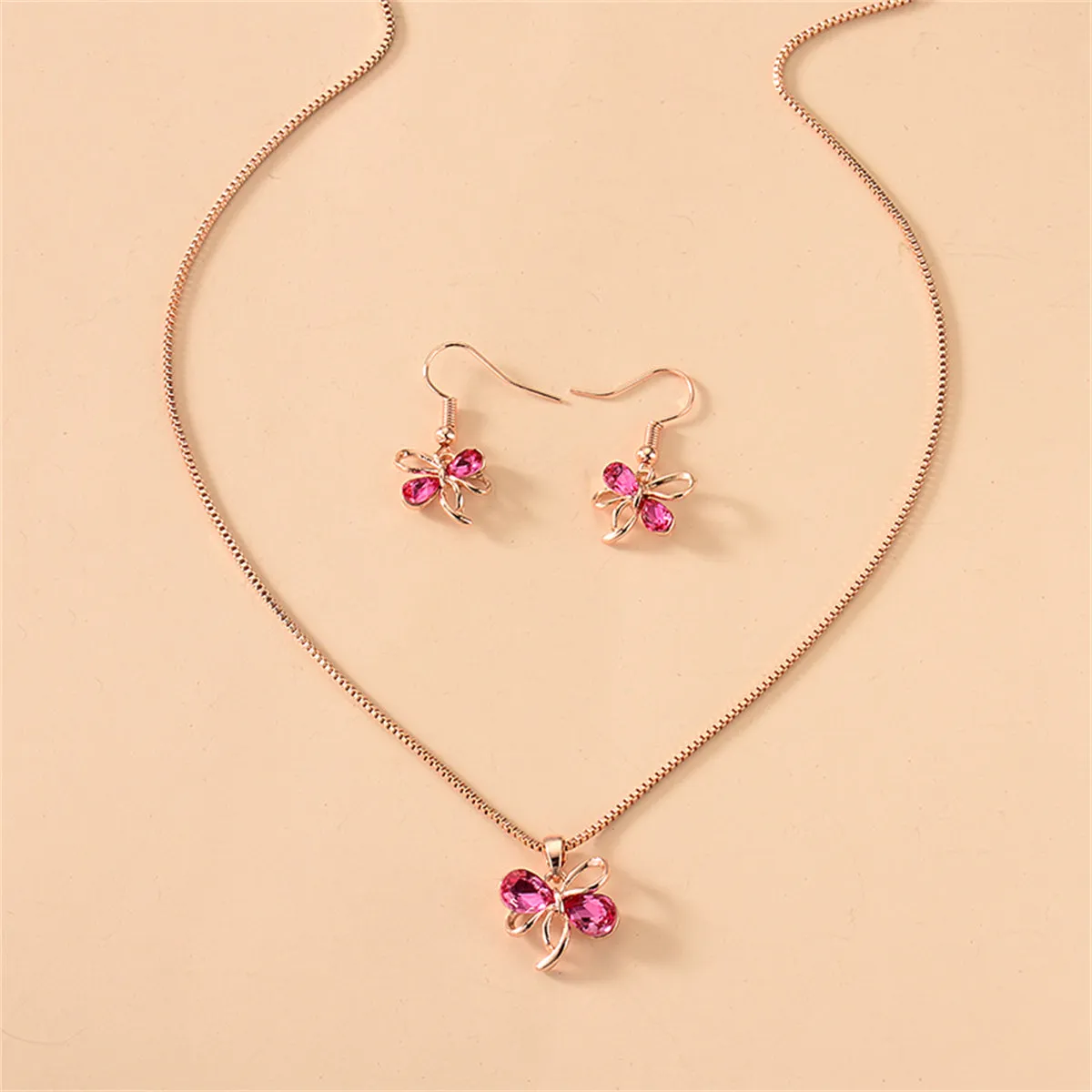 Red Crystal & 18K Rose Gold-Plated Bow Drop Earrings & Pendant Necklace