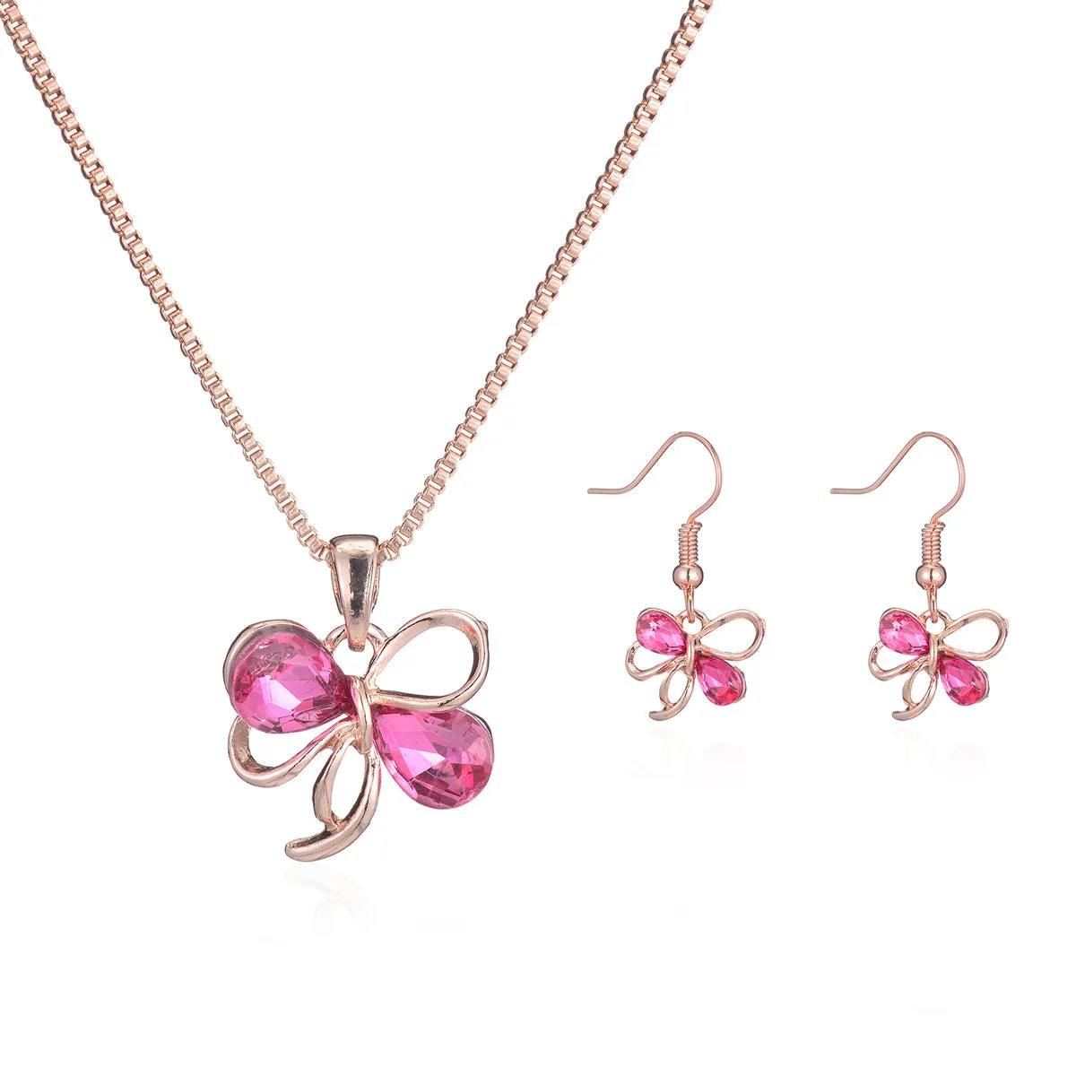 Red Crystal & 18K Rose Gold-Plated Bow Drop Earrings & Pendant Necklace