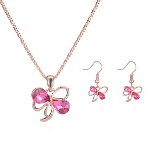Red Crystal & 18K Rose Gold-Plated Bow Drop Earrings & Pendant Necklace