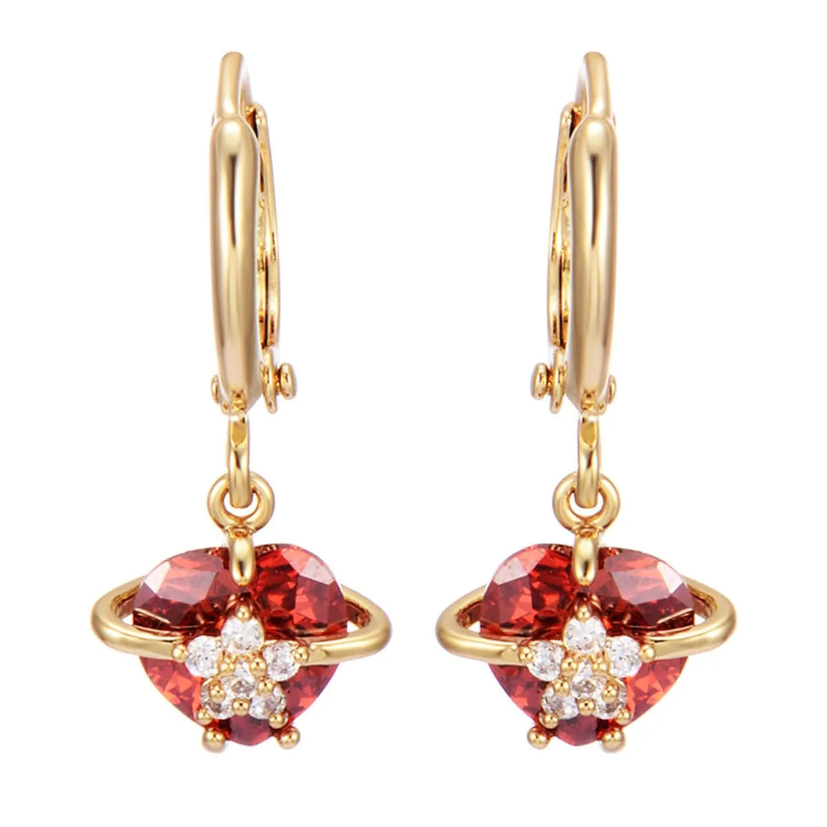 Red Crystal & Cubic Zirconia 18K Gold-Plated Heart Drop Earrings