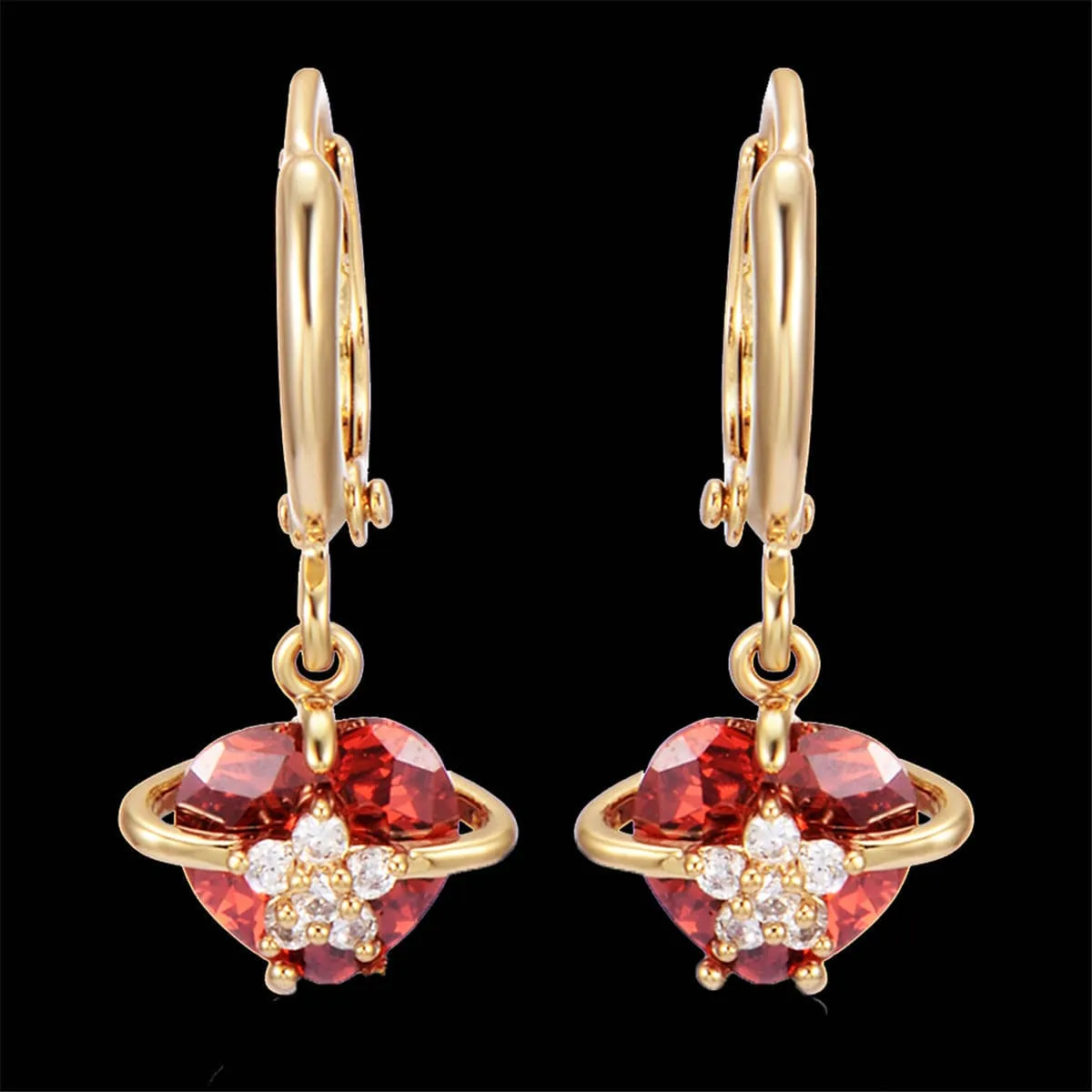 Red Crystal & Cubic Zirconia 18K Gold-Plated Heart Drop Earrings