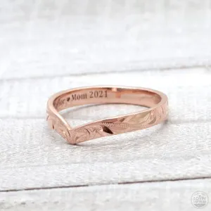 Rose Gold Wishbone Ring with Hand Engraved Hawaiian Heritage Design  (3mm Width)