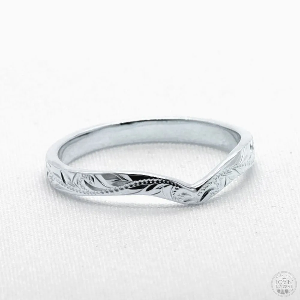 Rose Gold Wishbone Ring with Hand Engraved Hawaiian Heritage Design  (3mm Width)