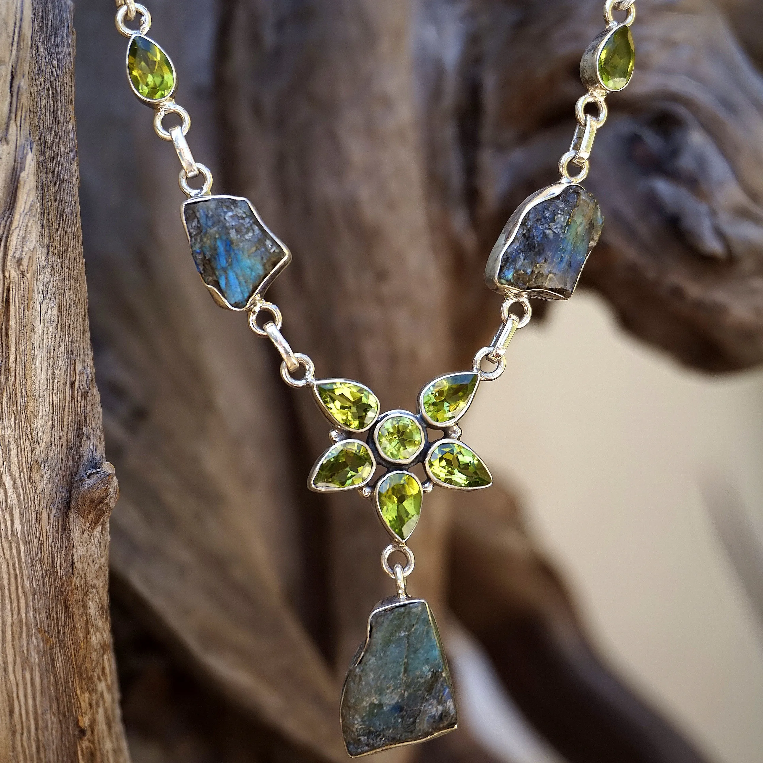 Rough Labradorite and Peridot Necklace 1