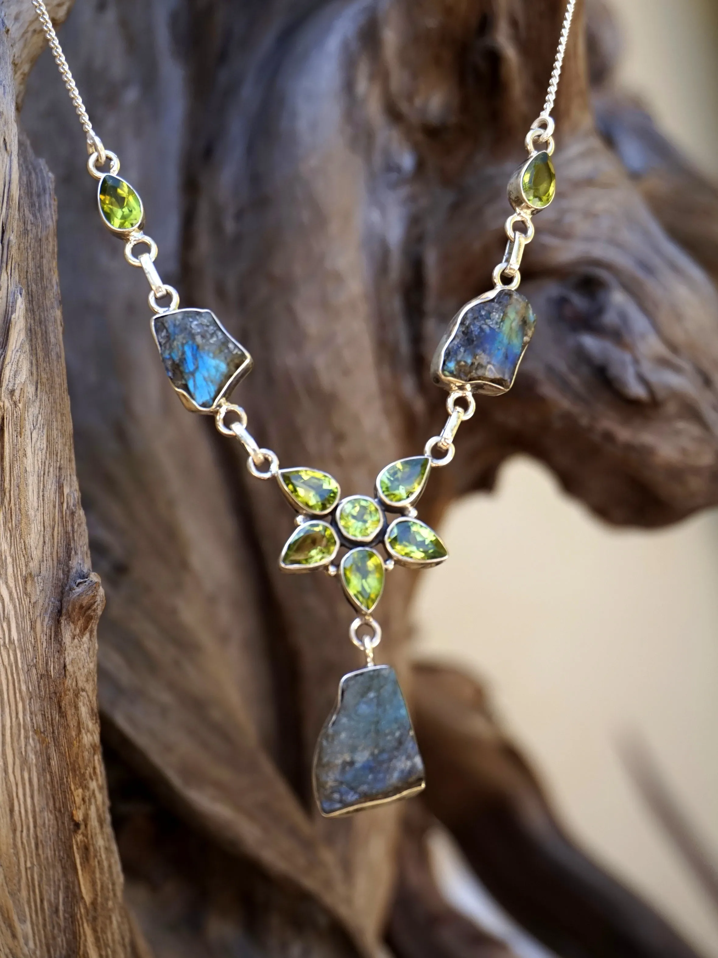 Rough Labradorite and Peridot Necklace 1