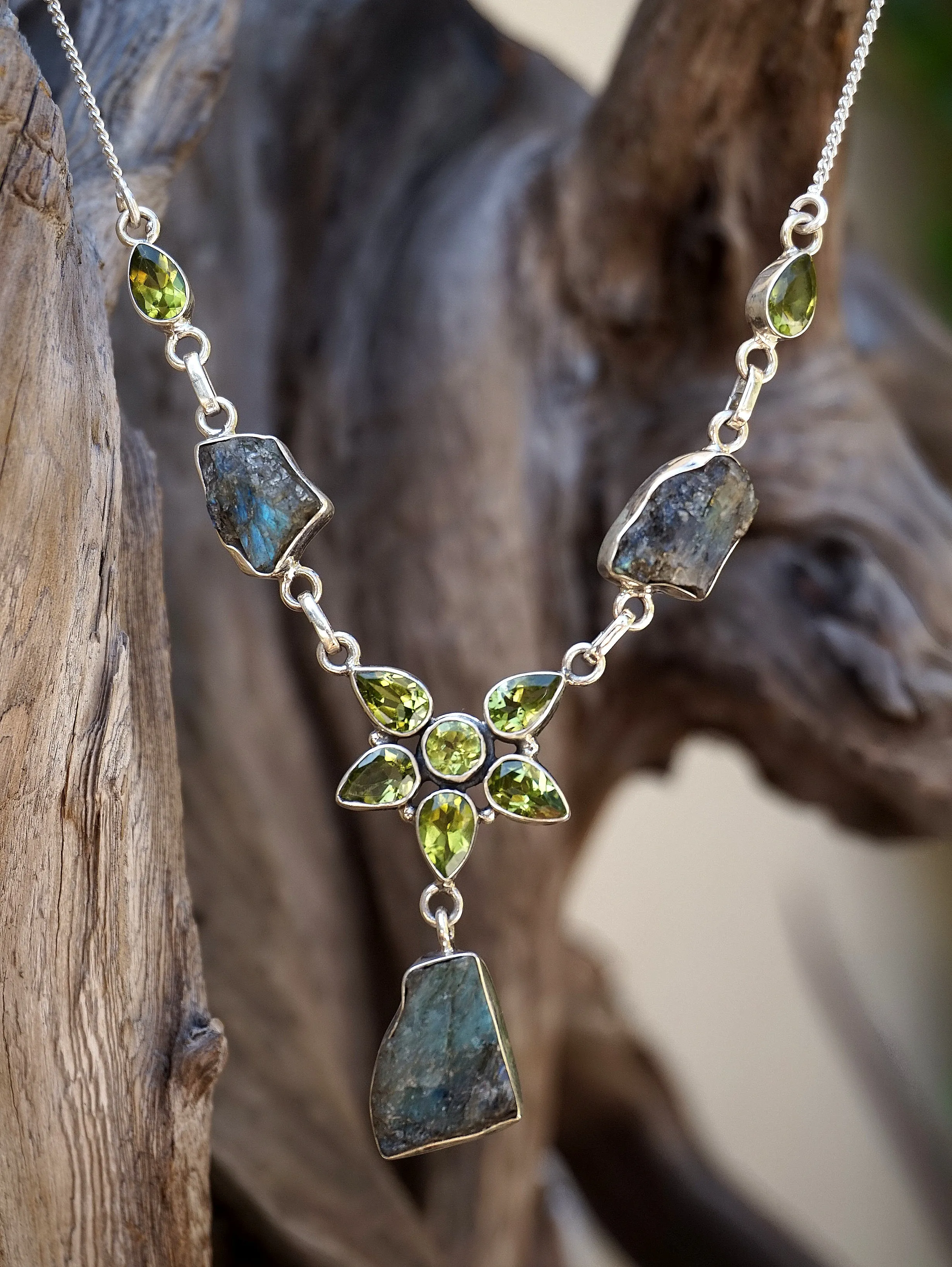 Rough Labradorite and Peridot Necklace 1