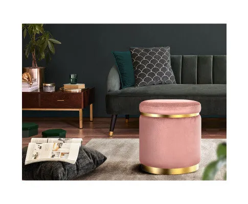 Round Velvet Foot Stool Ottoman Foot Rest Pouffe Padded Seat Pouf Bedroom Pink