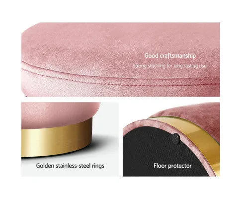 Round Velvet Foot Stool Ottoman Foot Rest Pouffe Padded Seat Pouf Bedroom Pink