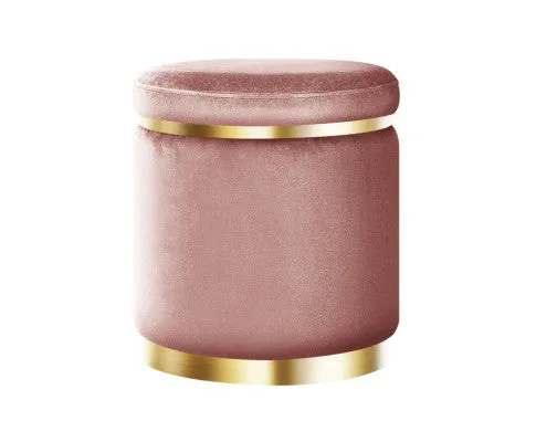 Round Velvet Foot Stool Ottoman Foot Rest Pouffe Padded Seat Pouf Bedroom Pink