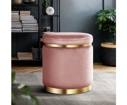 Round Velvet Foot Stool Ottoman Foot Rest Pouffe Padded Seat Pouf Bedroom Pink