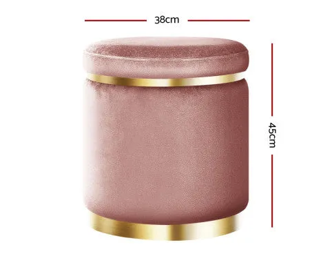 Round Velvet Foot Stool Ottoman Foot Rest Pouffe Padded Seat Pouf Bedroom Pink