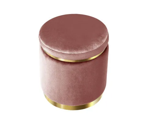Round Velvet Foot Stool Ottoman Foot Rest Pouffe Padded Seat Pouf Bedroom Pink