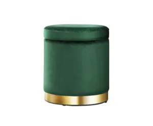 Round Velvet Ottoman Foot Stool Foot Rest Pouffe Pouf Padded Seat Living Room - Green