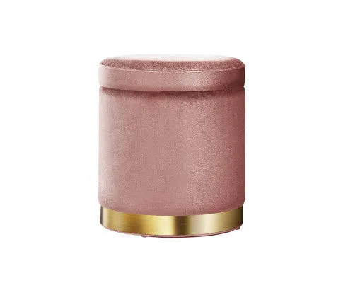 Round Velvet Ottoman Foot Stool Foot Rest Pouffe Pouf Padded Seat Living Room - Pink