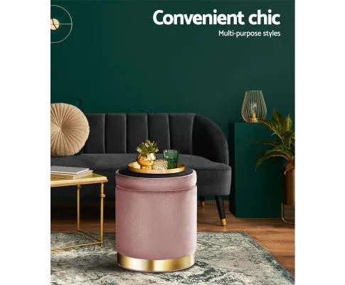Round Velvet Ottoman Foot Stool Foot Rest Pouffe Pouf Padded Seat Living Room - Pink